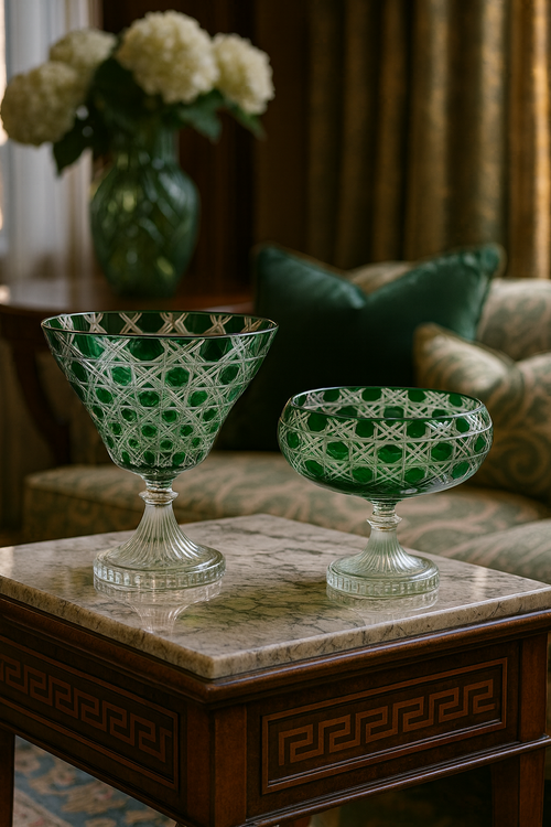 {{ vendor }} Verdura Pedestal Bowl & Trumpet Vase — 2-Piece Set — handcrafted luxury glassware