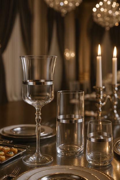 Corda Plat glassware set at a candlelit formal place setting