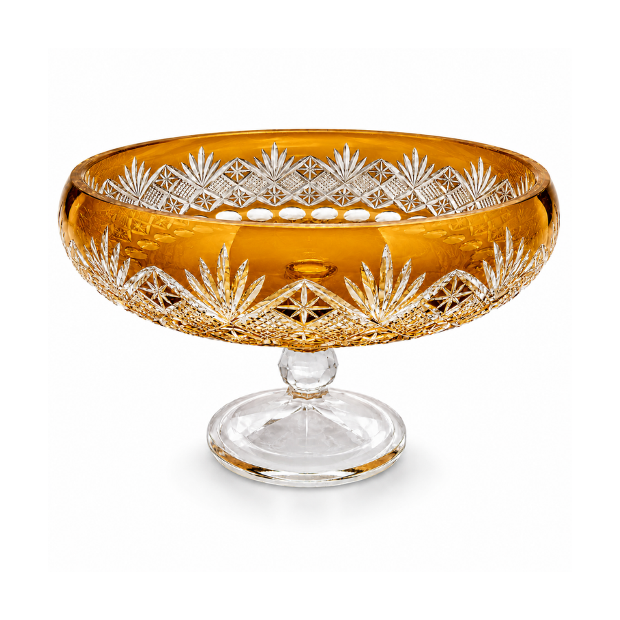 {{ vendor }} Coronet Pedestal Bowl (Sunlit Amber) — handcrafted luxury glassware