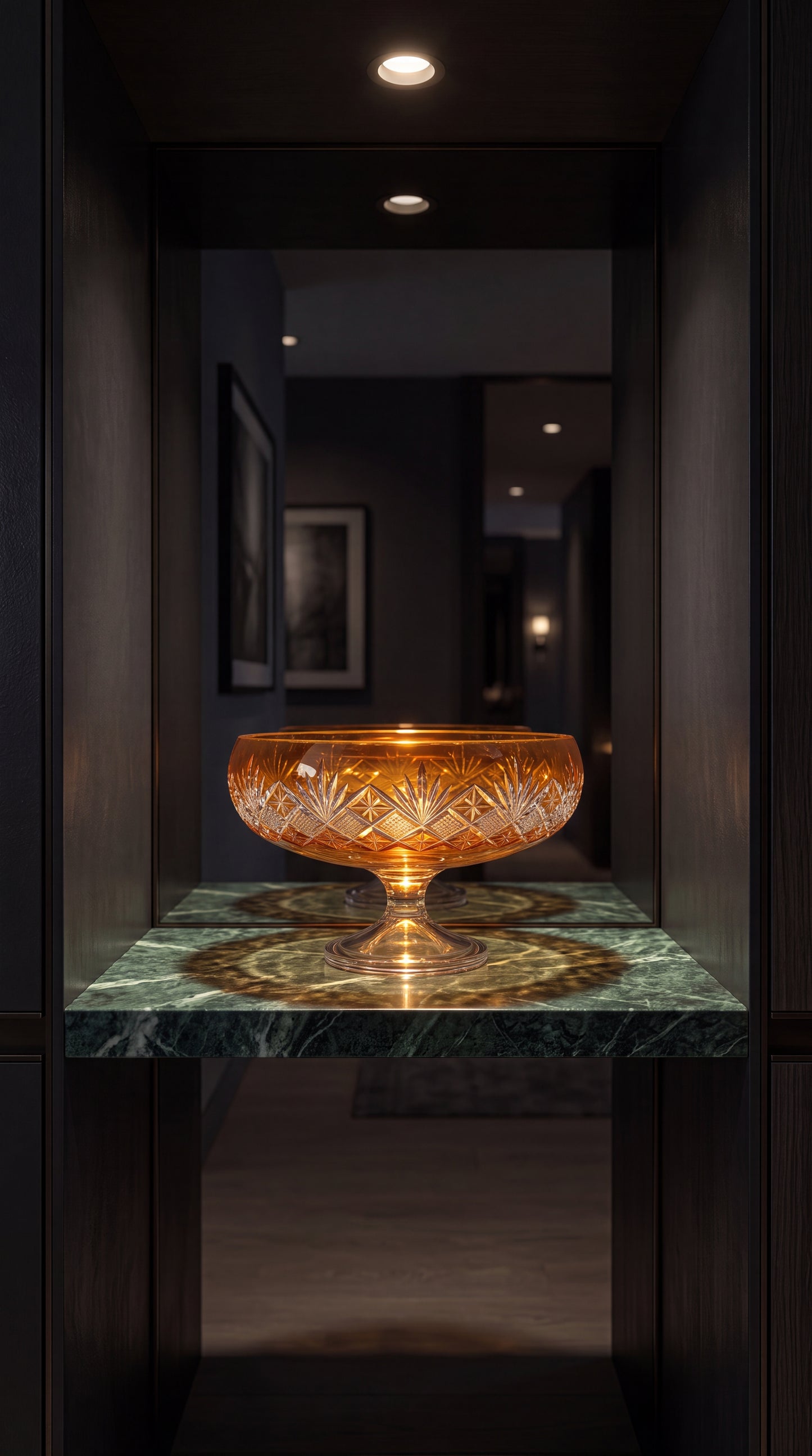 {{ vendor }} Coronet Pedestal Bowl (Sunlit Amber) — handcrafted luxury glassware