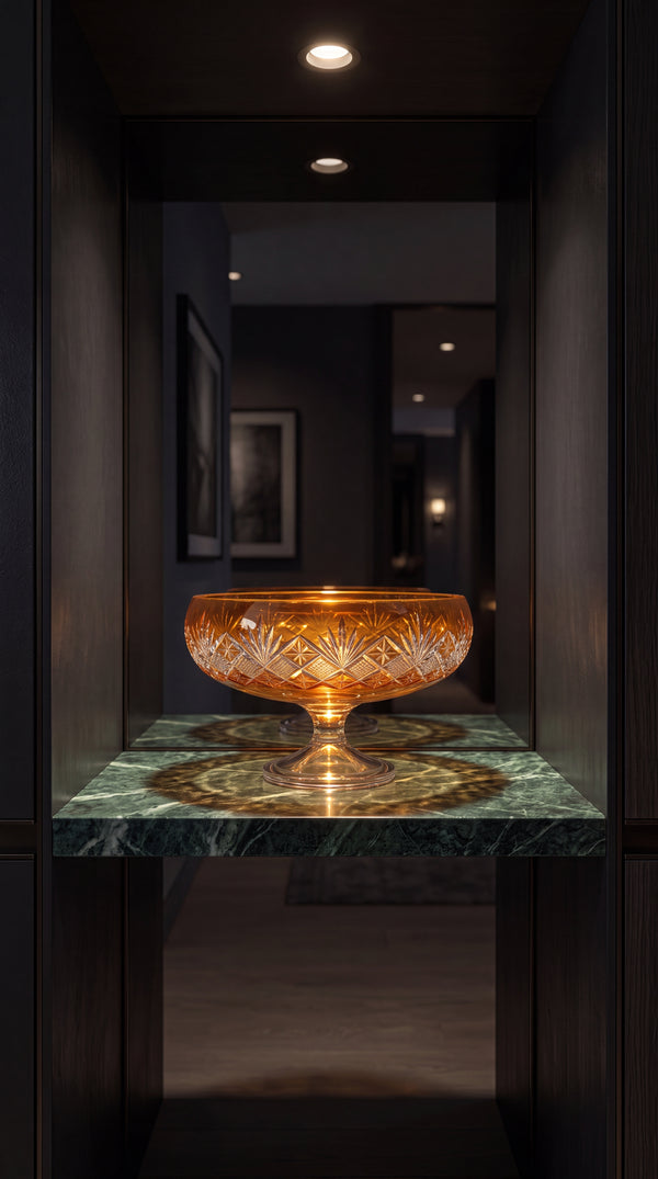 {{ vendor }} Coronet Pedestal Bowl (Sunlit Amber) — handcrafted luxury glassware