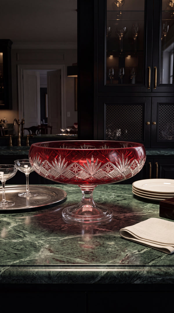 {{ vendor }} Coronet Pedestal Bowl (Crimson Red) — handcrafted luxury glassware