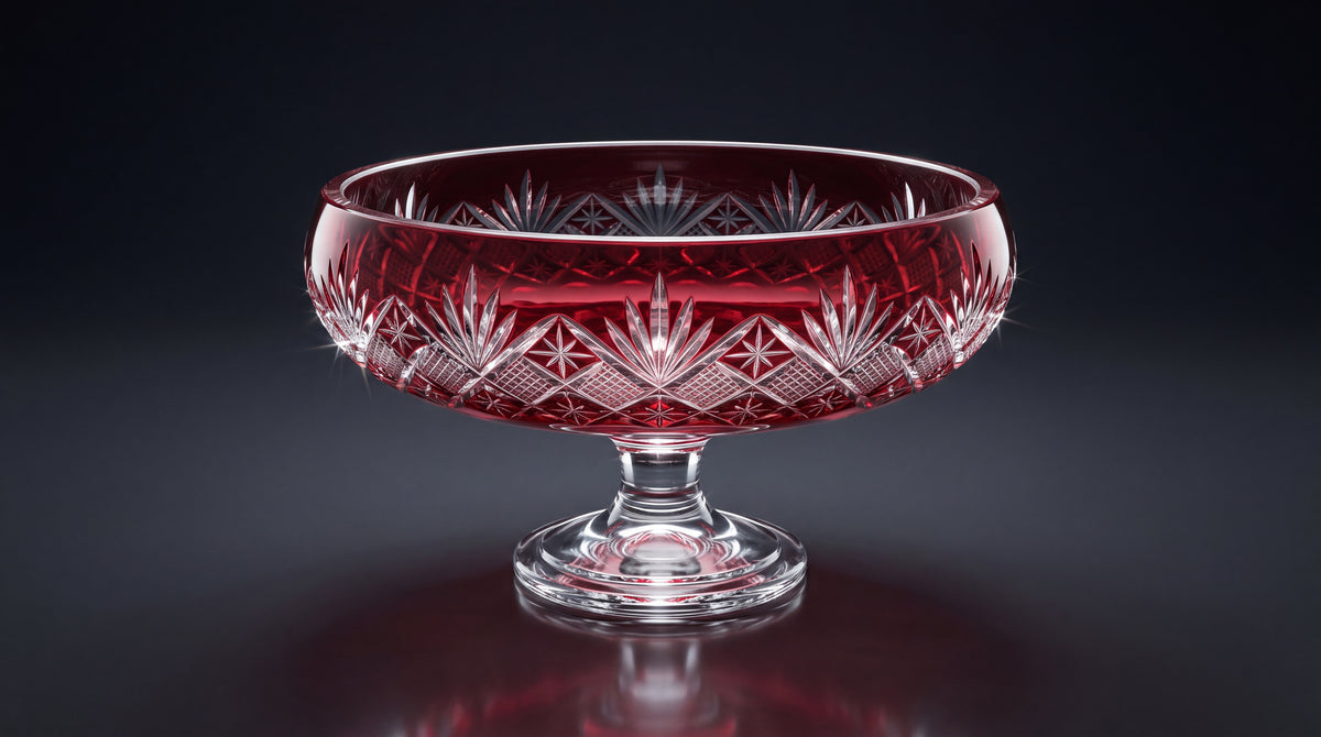 Coronet Pedestal Bowl (Crimson Red), hand-blown red decorative glass by Molten Majesty