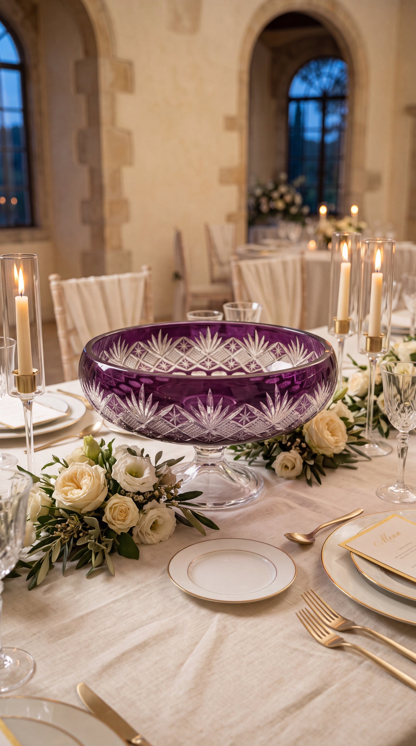 {{ vendor }} Coronet Pedestal Bowl (Regal Violet) — handcrafted luxury glassware