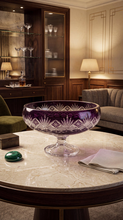 Regal Violet Coronet pedestal bowl on a round table in a wood-panelled room