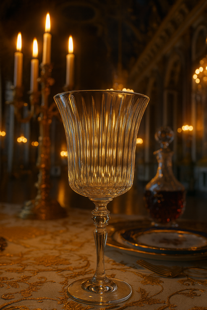 Altiera Goblet centered between candles at a formal dining table.