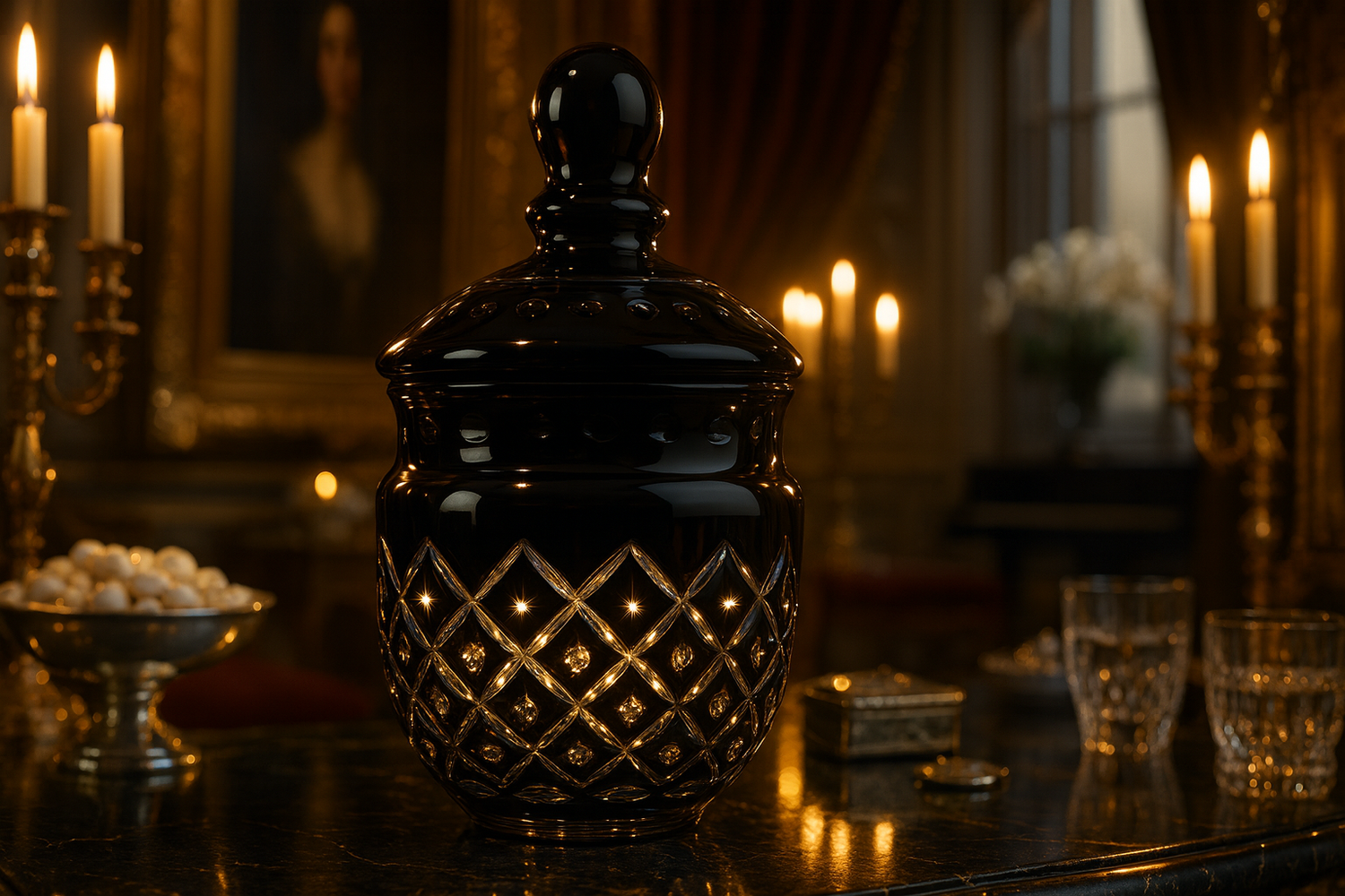 {{ vendor }} Noctura Obsidian Keepsake Jar — handcrafted luxury glassware