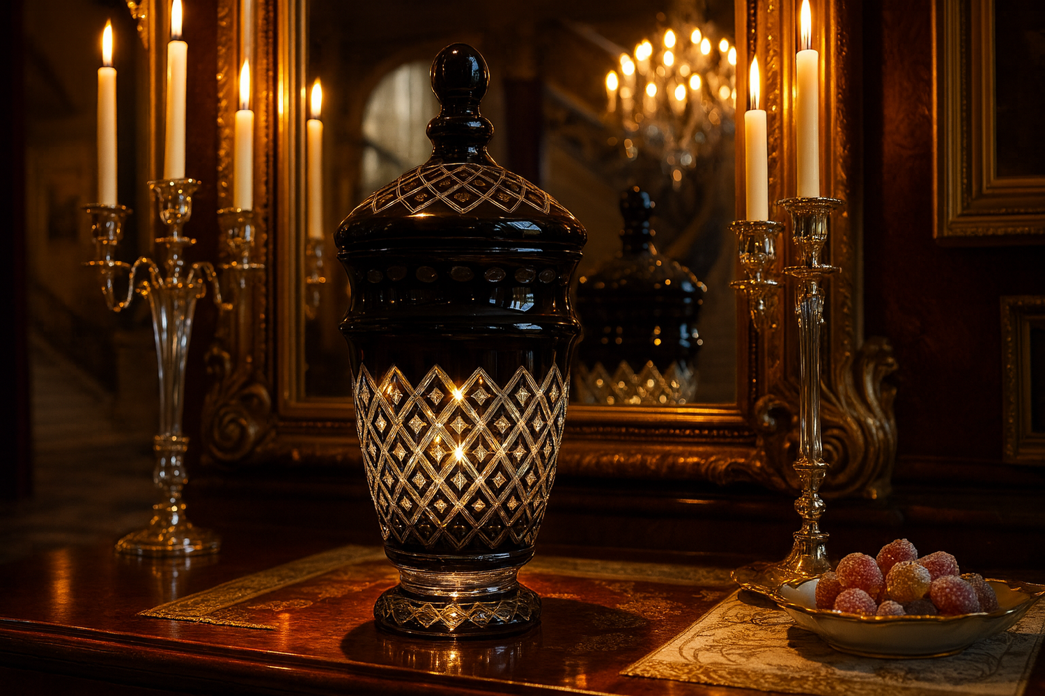 {{ vendor }} Noctura Obsidian Lidded Vase — handcrafted luxury glassware