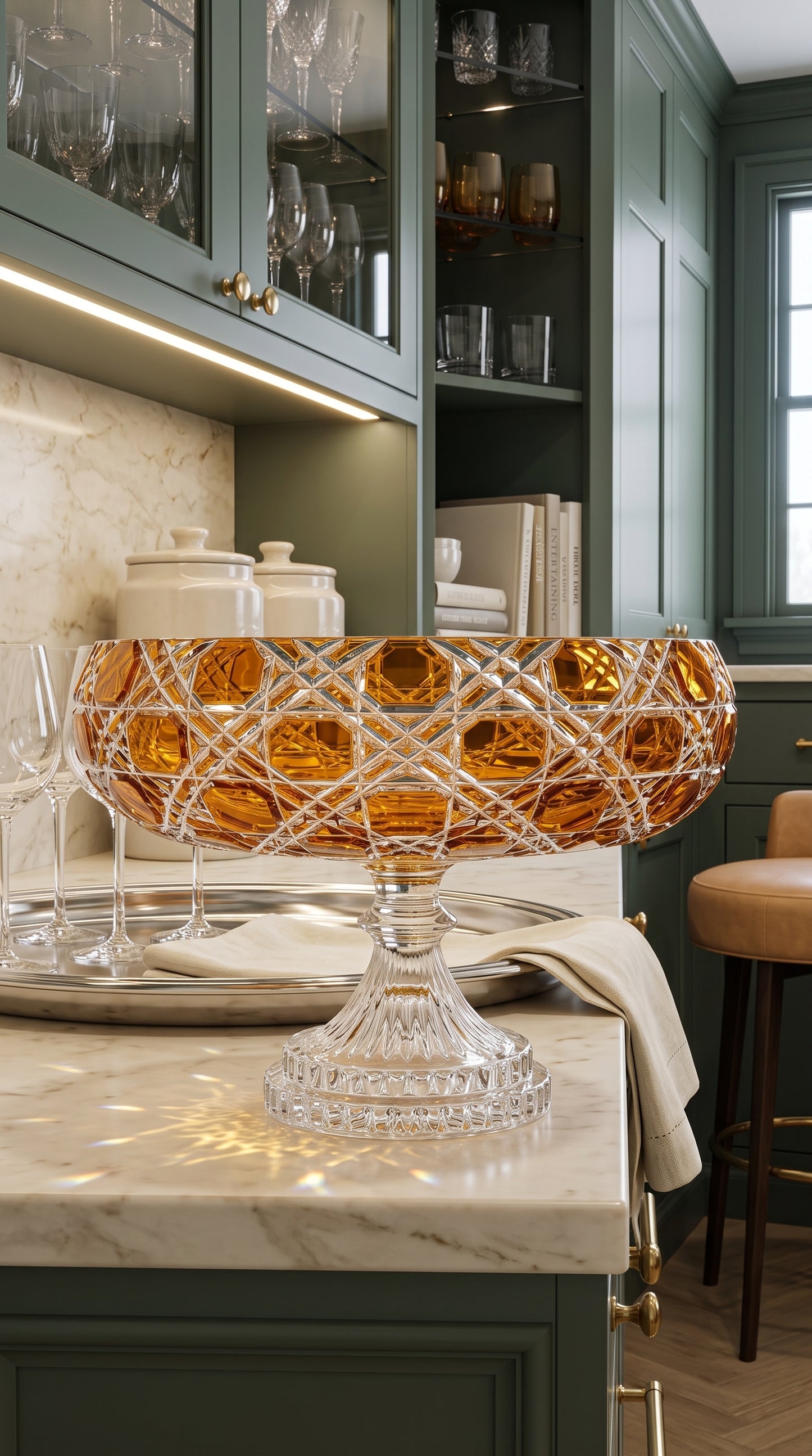 {{ vendor }} Verdura Pedestal Bowl (Sunlit Amber) — handcrafted luxury glassware