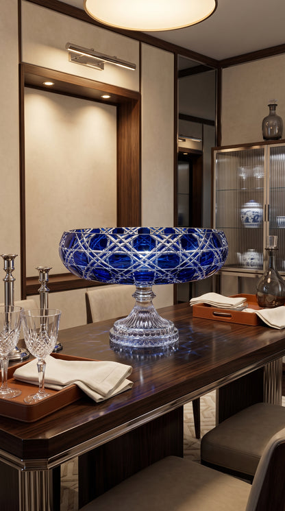Midnight Sapphire Verdura pedestal bowl on a desk in a contemporary study